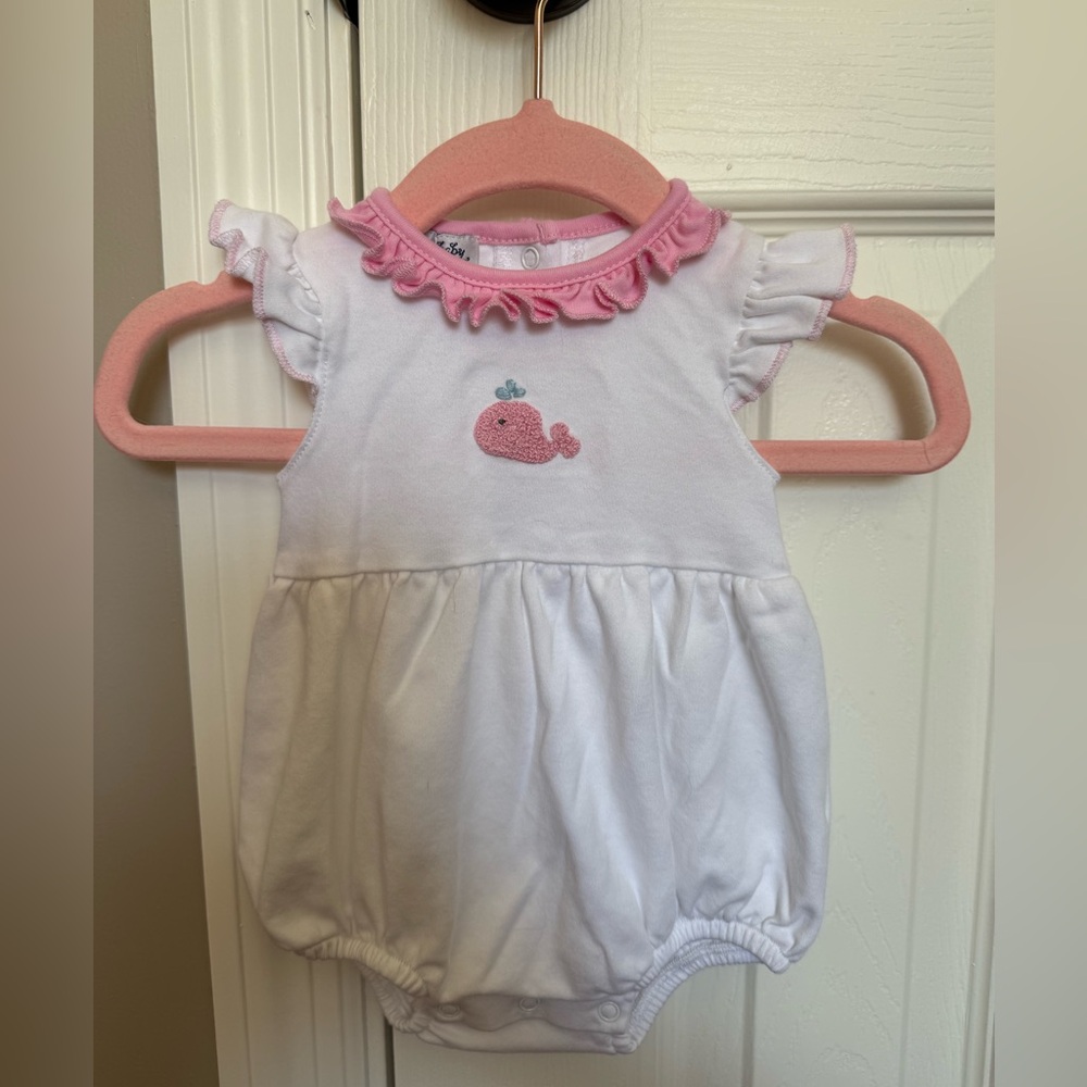 Baby Girls White and Pink Whale One-Piece Romper